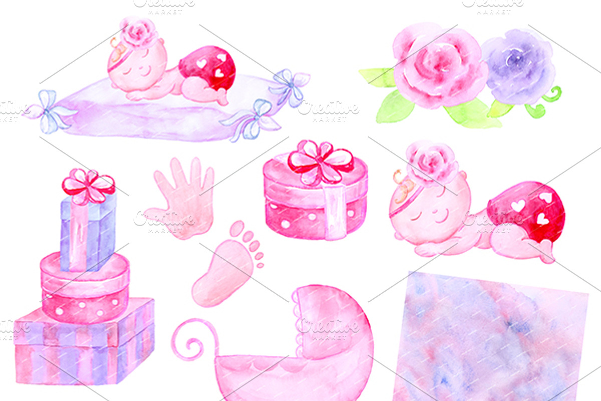Baby Girl Watercolor clipart, an Illustration by AqwaColor (Photo 2 of 3)
