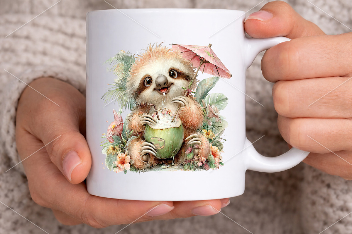 Whimsical Summer Lazy Sloth Clipart, a Seasonal Illustration by Canvas Craft (Photo 6 of 7)