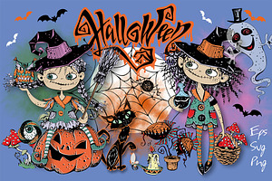 Halloween. Cute Little Witches.