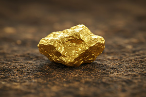 Raw gold nugget resting on textured, a Nature Photo by professorinc