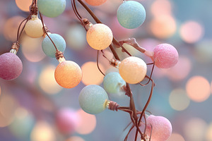 Pastel Lightbulbs Hanging on Branch, a Photo by Pixeness Studio