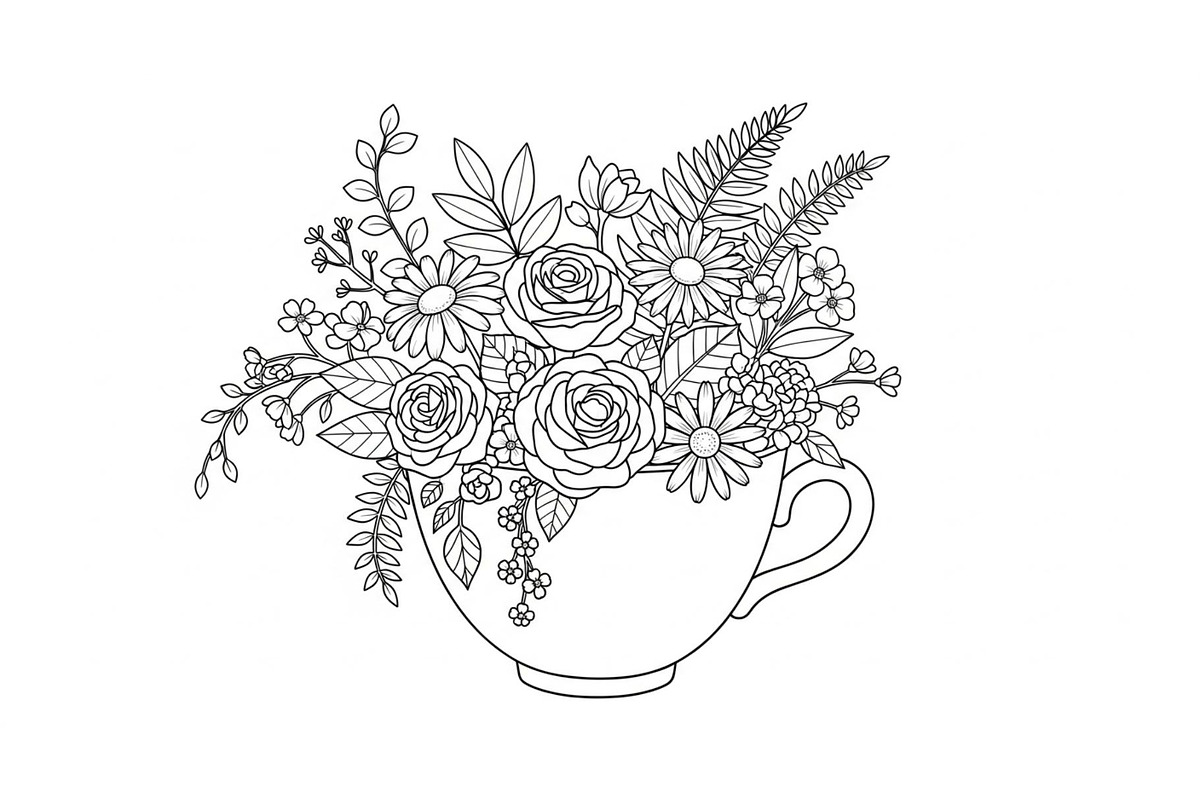 Floral Teacup Line Art Bundle, an Illustration by Gfx_Store (Photo 2 of 51)
