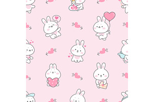 Love bunny seamless pattern. Kawaii, an Animal Illustration by Stock-Smart-Start