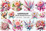 Coquette Birth Month Flowers Clipart, an Illustration by CraftArtStudio (Thumbnail 1 of 6)