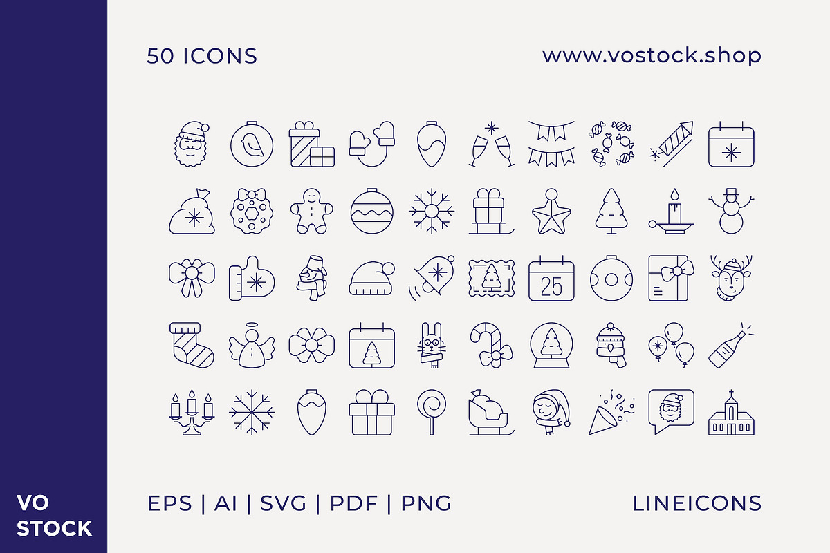 50 Christmas Icons, an Outline Icon by vo.stock (Photo 2 of 6)
