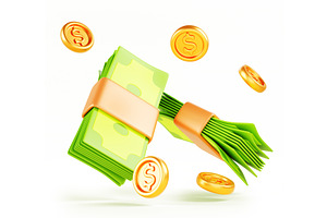 3d Money Cash Icon, Paper Bills Pack