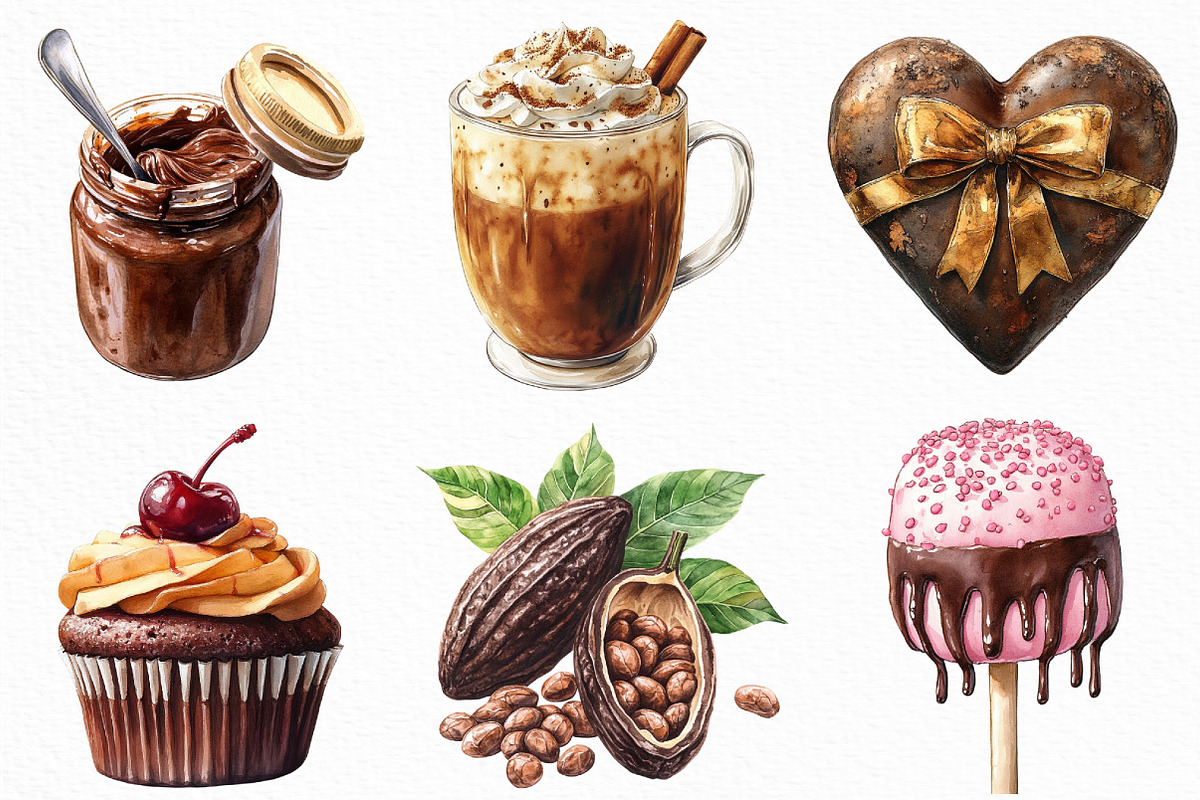 Watercolor Chocolate Heaven Clipart, an Illustration by Craft Nest (Photo 2 of 6)