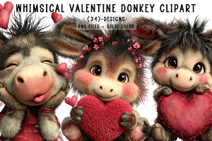 Whimsical Valentine Donkey Clipart, an Illustration by CreationArt