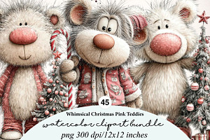 Whimsical Christmas Pink Teddies, a Transportation Illustration by Digital Artistic99