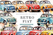 Watercolor Retro Fiat 500 Clipart, an Object Illustration by BusyDaydesign (Thumbnail 1 of 7)