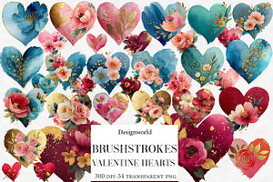 Brushstrokes Valentine Hearts Clipar, an Illustration by Designworld