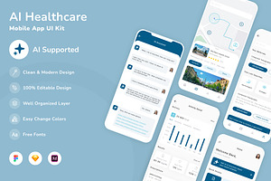 AI Healthcare Mobile App UI Kit, an UI Kit Template by Betush