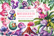 Dinosaurs watercolor clipart, an Illustration by CreationArt (Thumbnail 1 of 5)