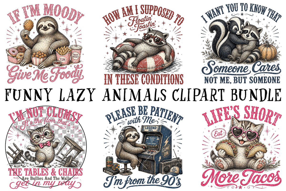 Funny Lazy Animals Clipart Bundle, a Seasonal Illustration by OK Design (Photo 2 of 6)