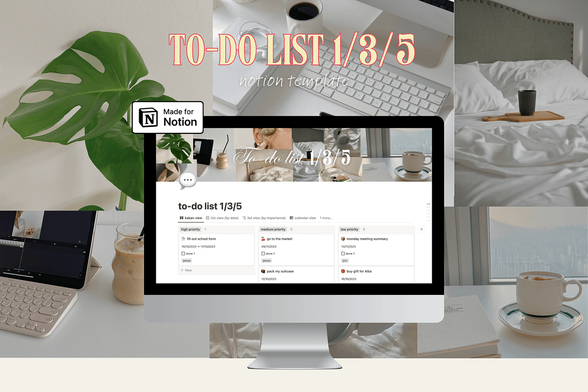 To-do list 1/3/5 - Notion template, an App Template by Iasan Design (Photo 2 of 7)