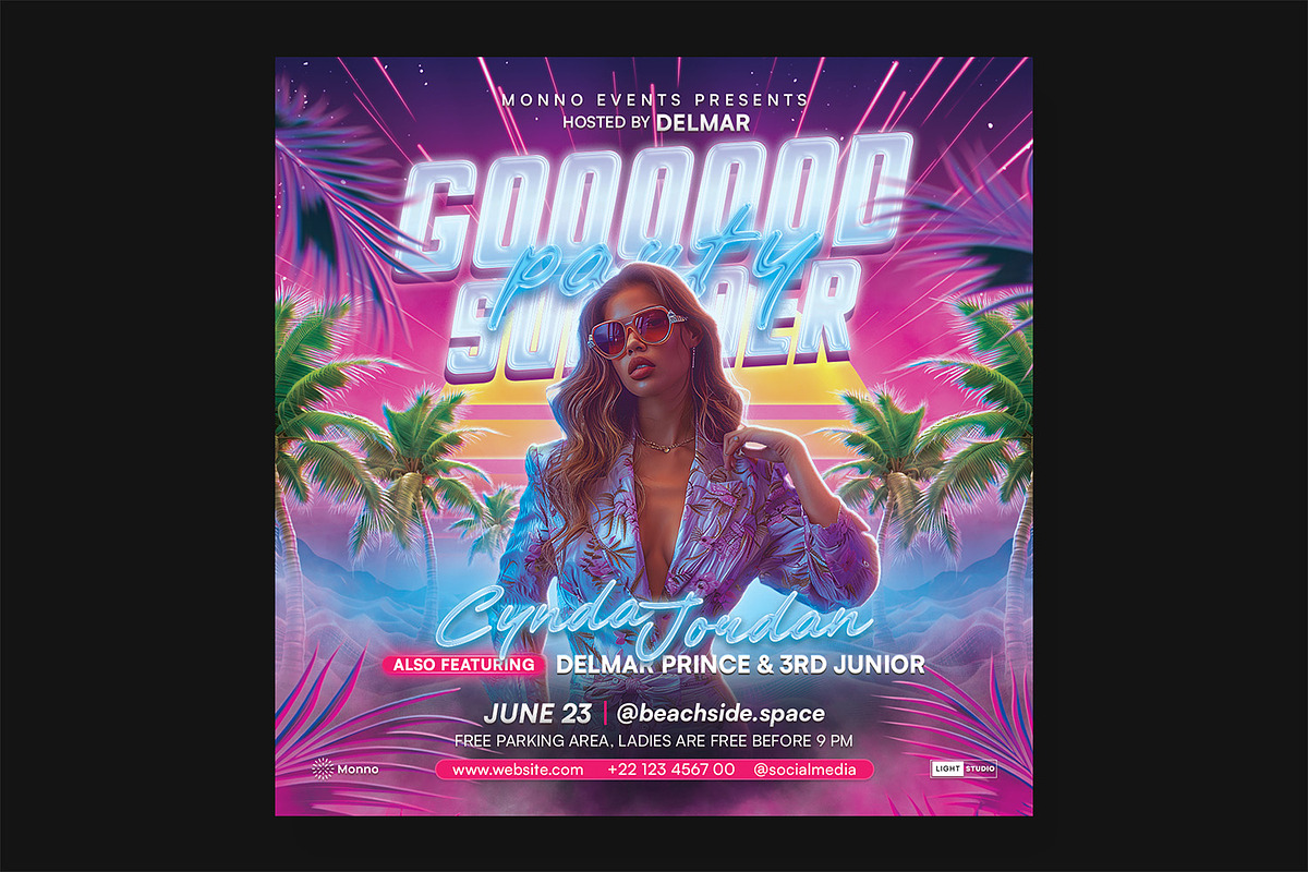 Synthwave Summer Party Flyer PSD, a Flyer Template by Bornx Design (Photo 5 of 6)
