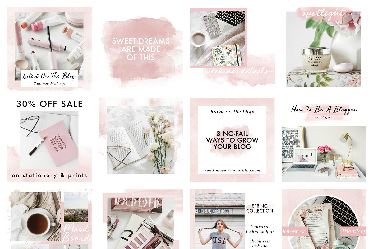 12 Feminine Instagram Templates, a Social Media Template by The Reverie Collective (Photo 2 of 2)
