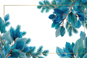 Blue leaves and pine branches frame, a Photo by Pixeness Studio