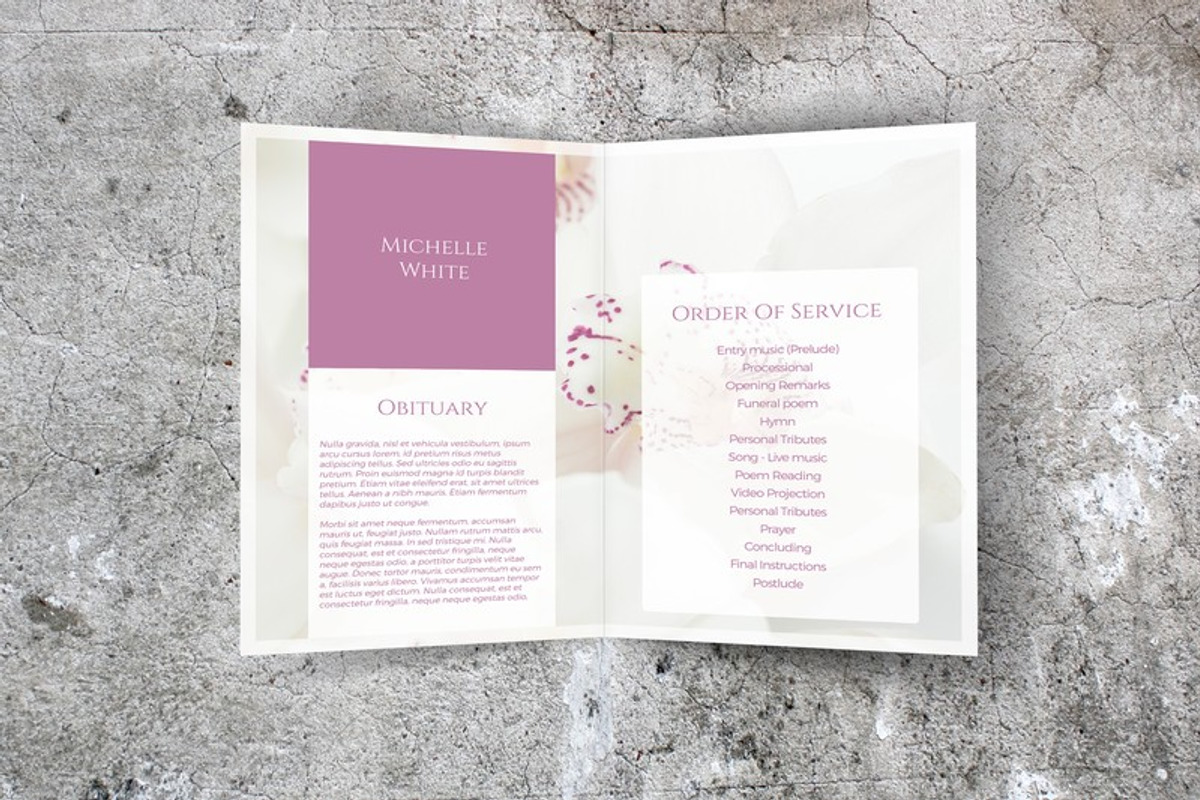 Orchid Funeral Program Template, a Brochure Template by Final Tribute (Photo 2 of 5)