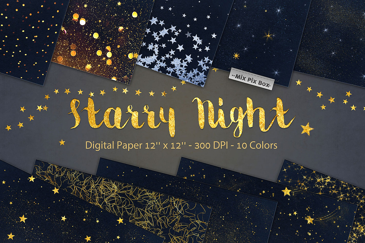 Starry Night Digital Paper, a Pattern Graphic by MixPixBox (Photo 1 of 5)