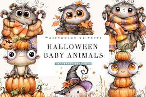 Halloween Cute Animals Clipart, a Seasonal Illustration by BusyDaydesign
