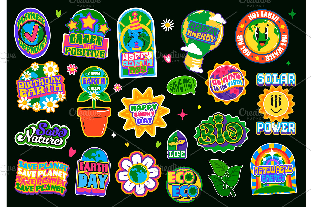 Environment ecology y2k stickers, an Object Illustration by Vector Tradition