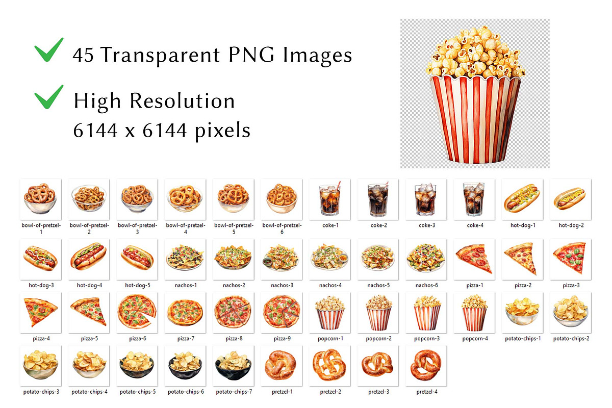 Movie Snack Watercolor Clipart, a Food Illustration by milkghost (Photo 2 of 2)