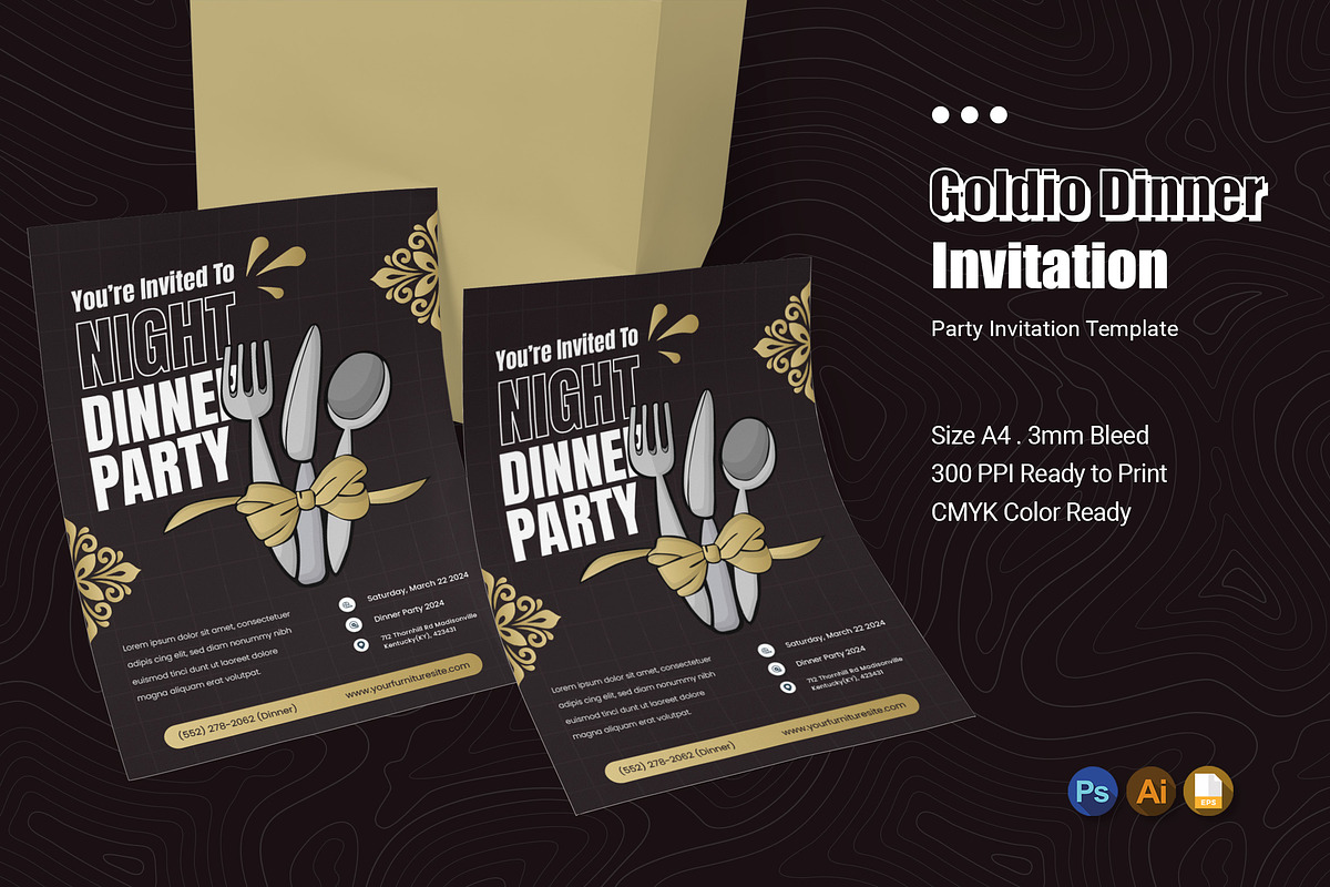 Goldio Dinner Party Invitation, an Invitation Template by Esensifiksi.studio (Photo 1 of 2)