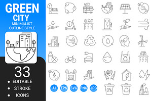 Green city outline icon set