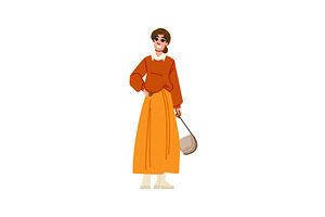 Smiling woman posing wearing orange, an Object Illustration by pikepicture