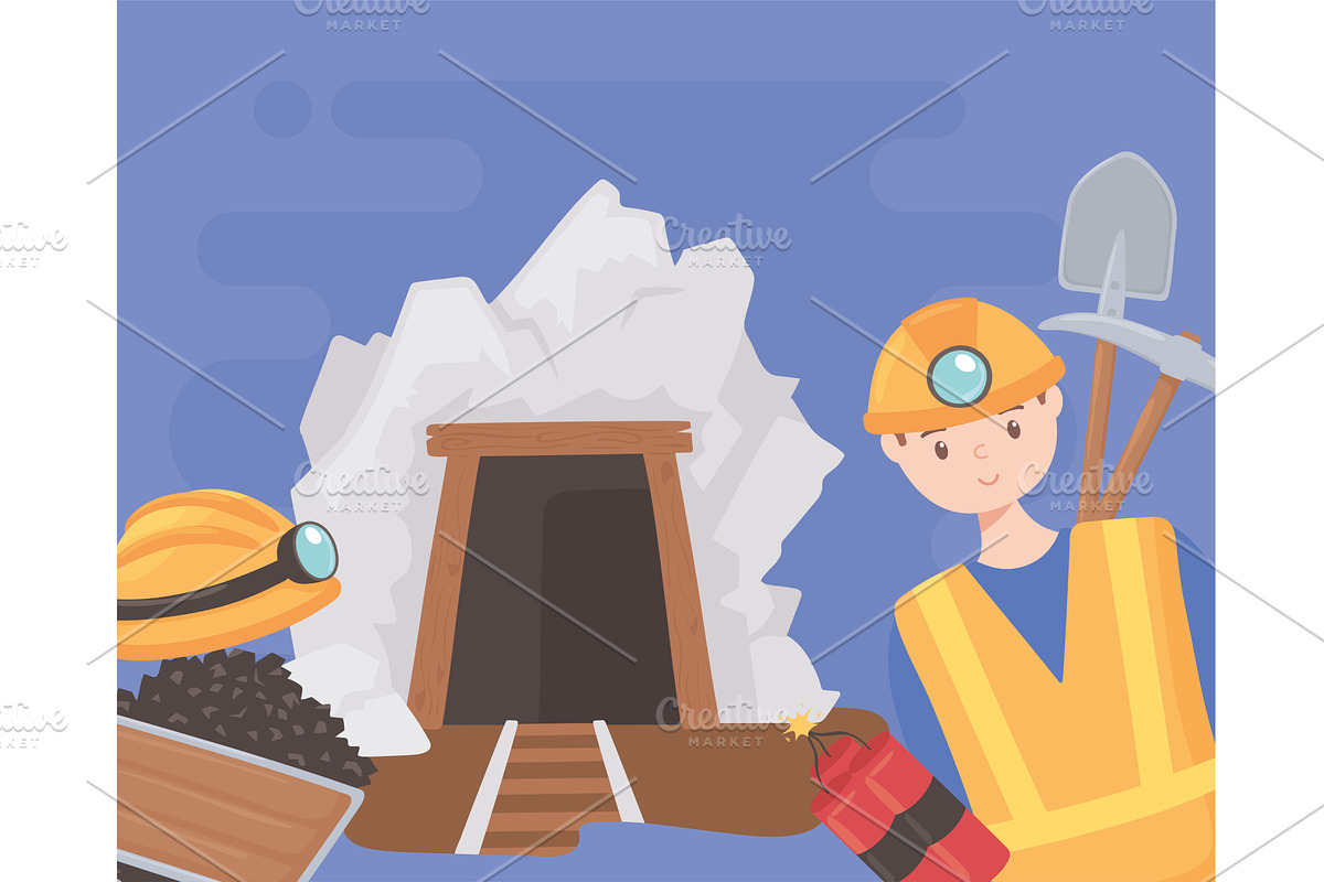 mine entrance miner, an Illustration by studiogstock