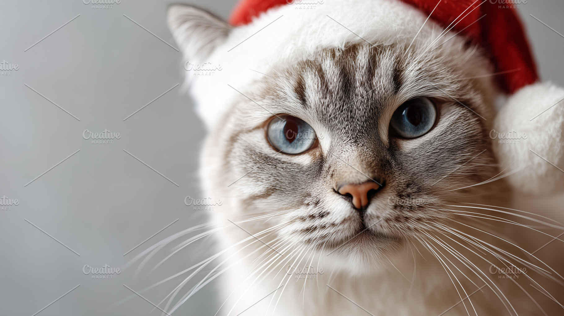Cute cat with blue eyes red Santa, an Animal Photo by MistyDay