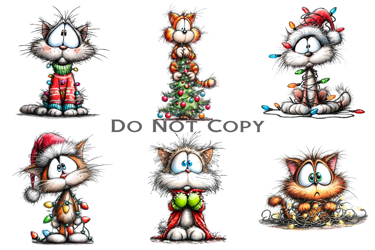 Whimsical Christmas Cats Clipart, an Illustration by Craft Nest (Photo 4 of 7)