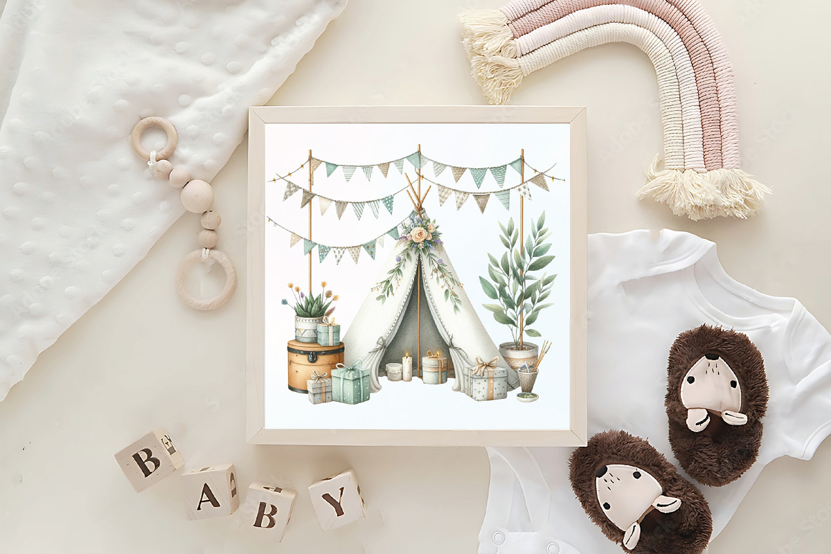 Boho Sage Green Birthday Clipart, an Illustration by CraftArtStudio (Photo 5 of 5)