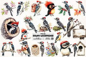 Downy Woodpecker Clipart, an Illustration by Pixels.Craft