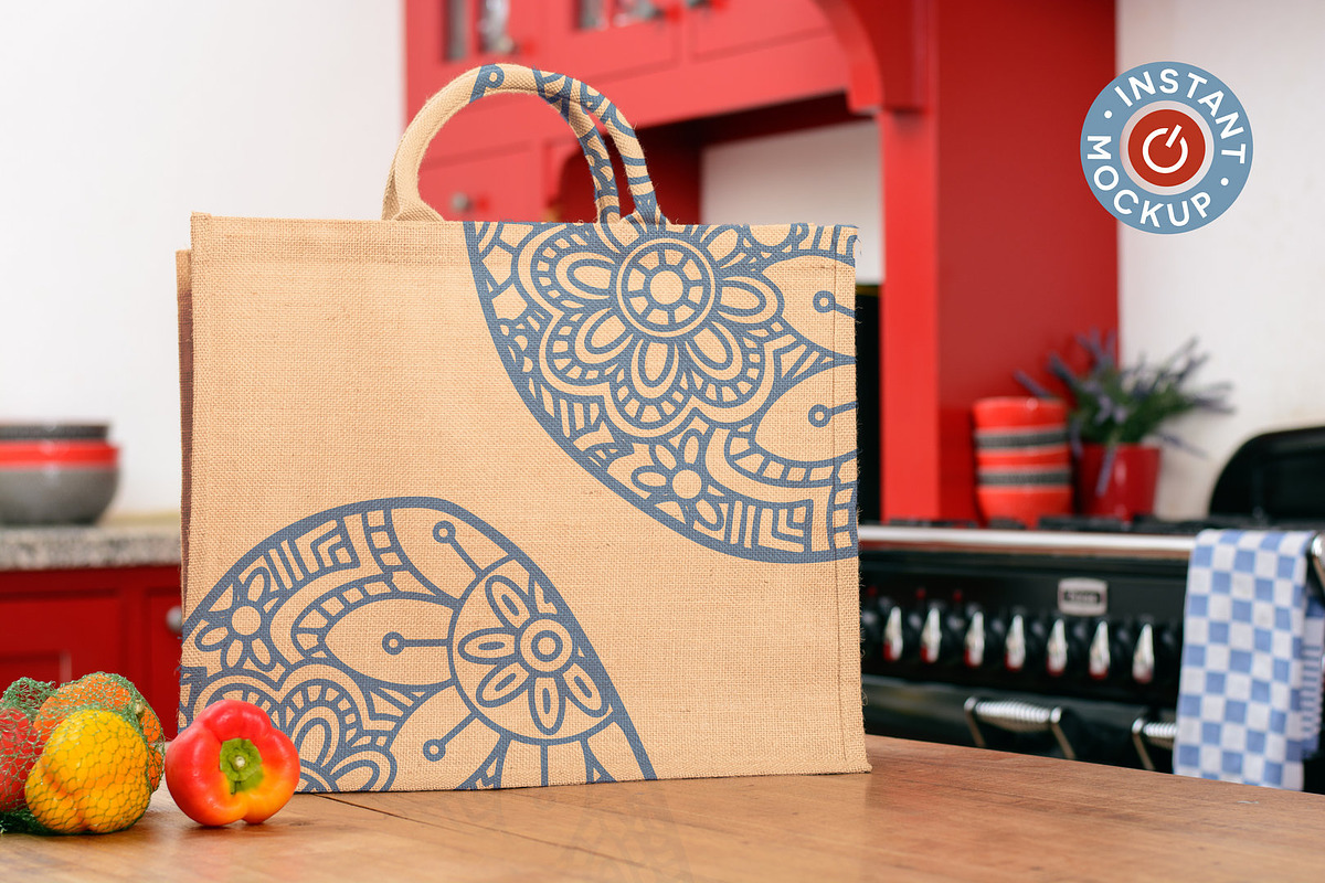 Instant mockup Burlap shopping bag preview 6
