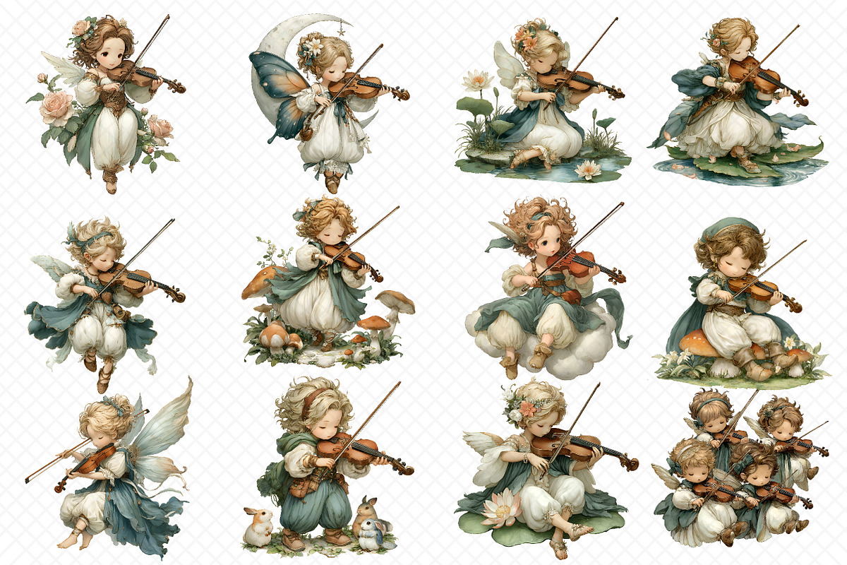 Whimsical Fairy Violin Clipart, an Illustration by cherrydesign (Photo 3 of 3)