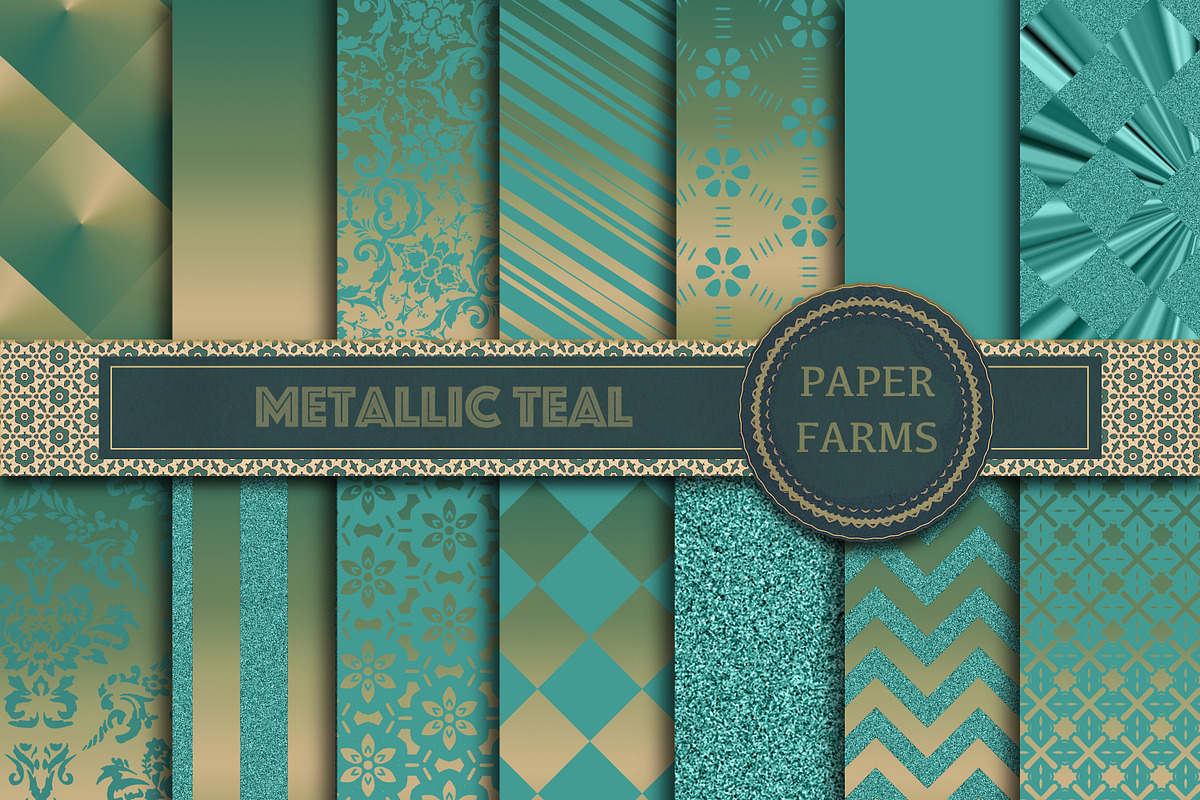Metallic Teal digital paper, a Pattern Graphic by Paper Farms
