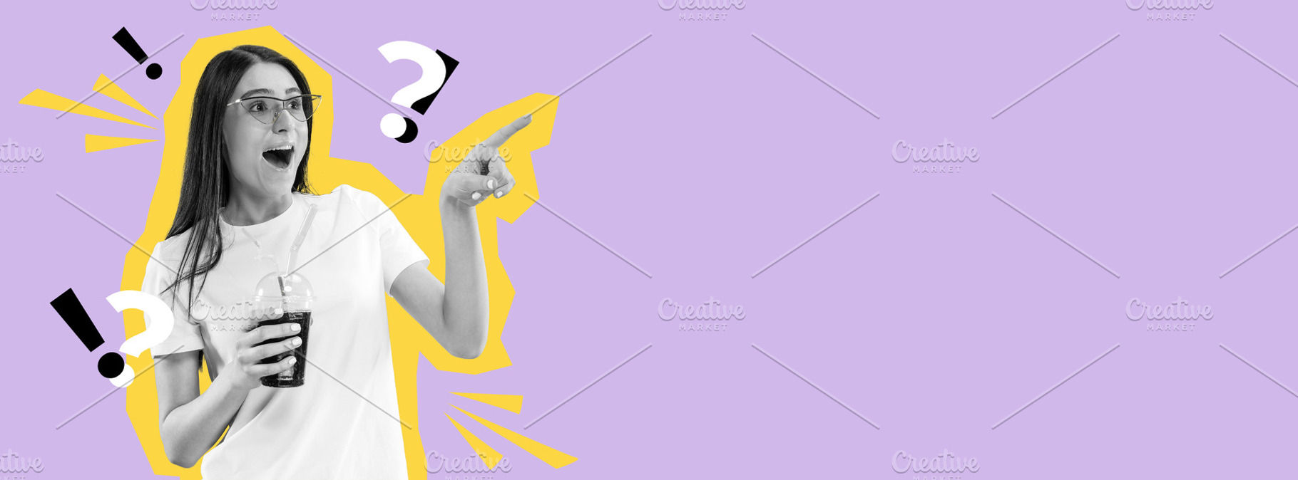 Collage in magazine style with bright background and emotional model, flyer wit, a Person Photo by Volodymyr Melnyk