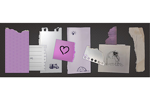 Torn paper notebook pieces and note