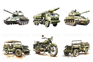 Watercolor Army Vehicle Clipart