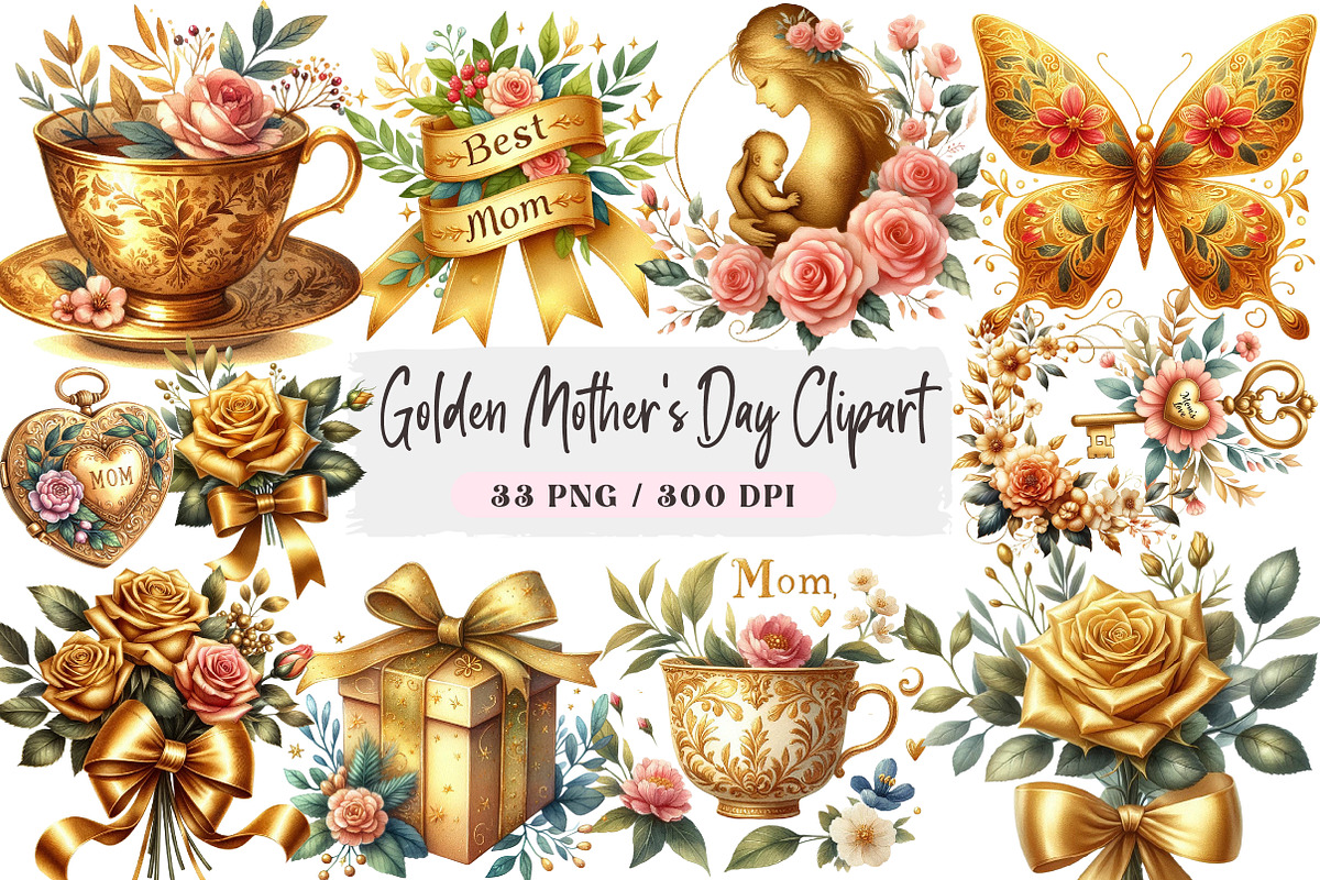 Golden Mother's Day Clipart, an Illustration by DreamArtGraphic (Photo 1 of 4)