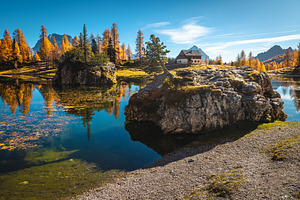 Mountain shelter on the lake shore, a Nature Photo by Alpine Dreams