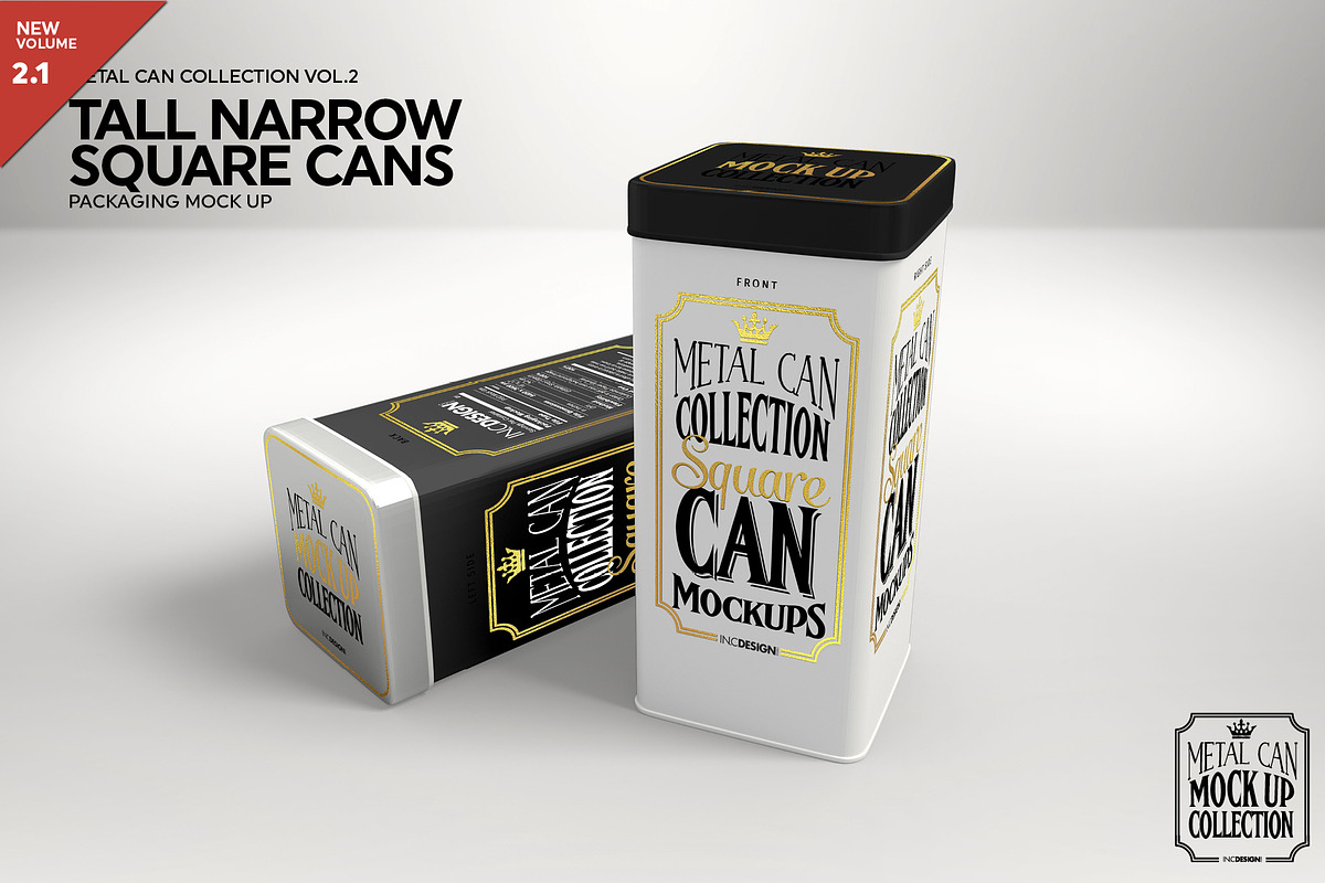 Tall Narrow Square Cans Mockup, a Product Mockup by INCDesign (Photo 1 of 7)