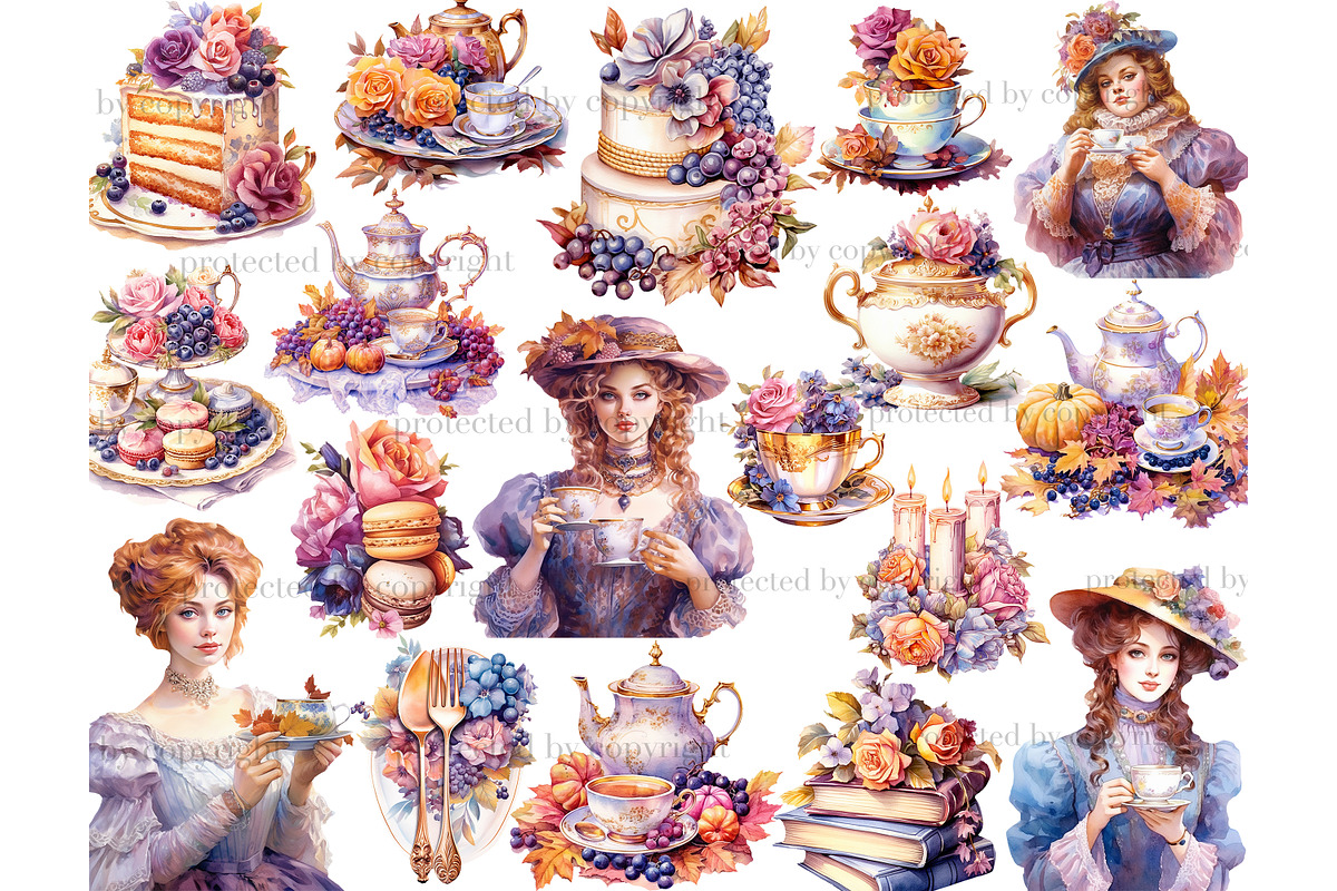 Autumn Clipart Bundle | Tea Party, a Person Illustration by GlamArtZhanna (Photo 2 of 5)