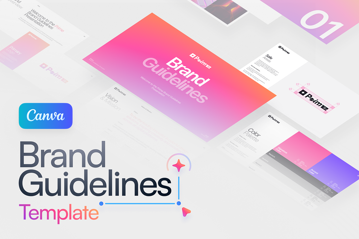 Prime Brand Guidelines • Canva, a Branding & Logo Template by Vasil Enev (Photo 1 of 11)