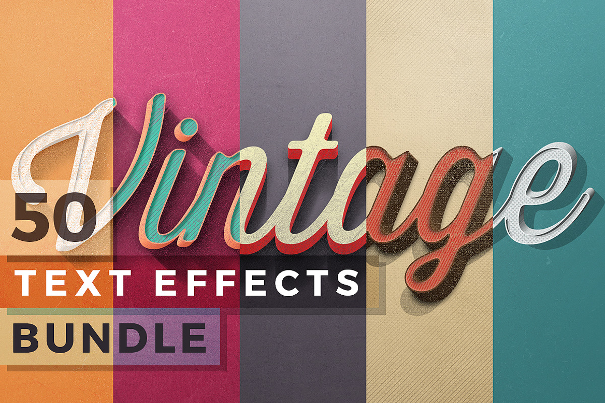 50 Vintage Text Effects Bundle, a Brushes & More by Graphicdome (Photo 1 of 5)