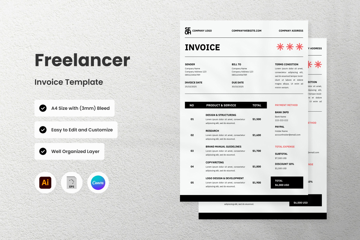 3 Set Freelancer Invoice Template V2, a Print Template by twinstd (Photo 2 of 3)