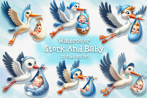 Stork And Baby Sublimation Clipart