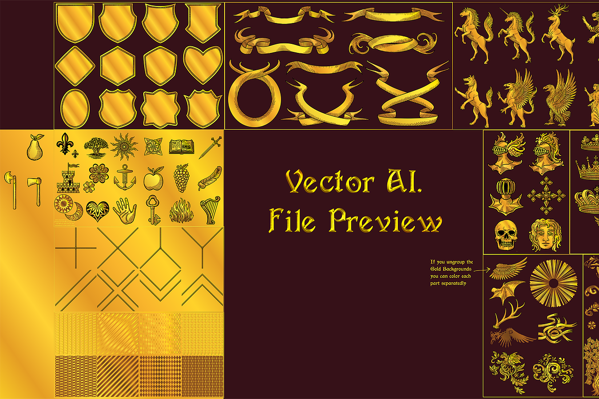 Gold Coat of Arms Creation Kit, a Decorative Illustration by Abysm Internal (Photo 3 of 8)